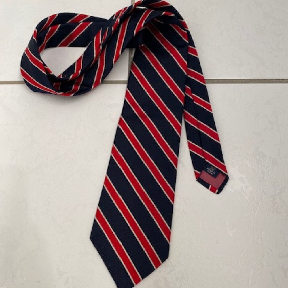 Vintage Huntington Men Stripes Silk Necktie Navy/Red/White Classic/Business Tie